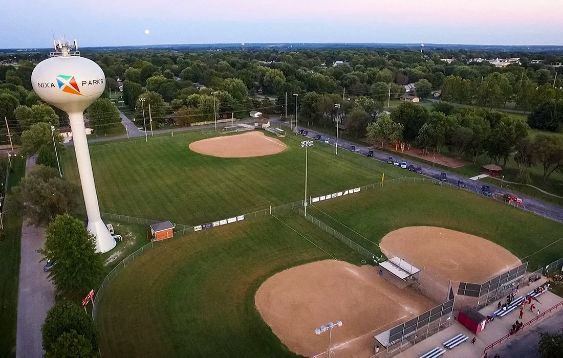 Aerial view of the Rotary Park ball fields where the Hero Run 5K is held